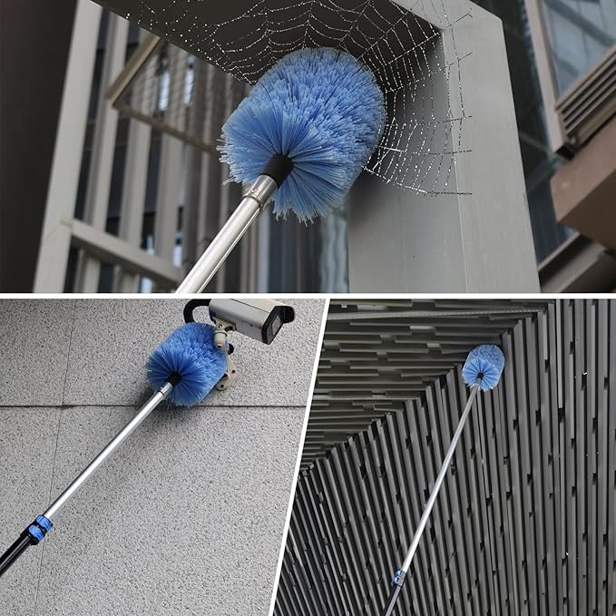 Big Cobweb Duster Head Twist-On Spider Web Fuster for Outdoor & Indoor Web Cleaning // Fits Standard 3/4 Inch Threaded Poles // Cobweb Duster Brush Head Only - Bule -1 Pack