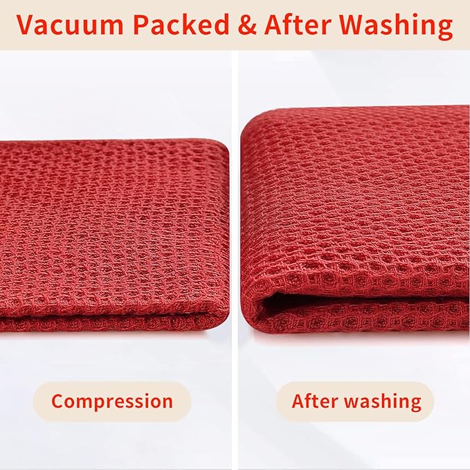 Homaxy 100% Cotton Waffle Weave Kitchen Dish Towels, Ultra Soft Absorbent Quick Drying Cleaning Towel, 13 x 28 Inches, 12-Pack, Brick Red