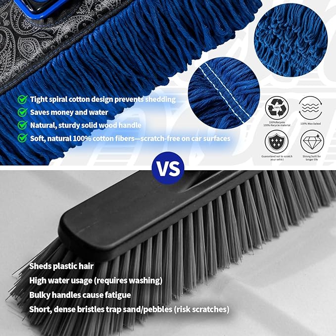 Flash Dog Car Duster Exterior & Interior Duster Aluminum Alloy Extendable Handle and Wax Cotton Strands Scratch-Free Cleaning for Cars, SUVs, RVs | Waterless Dust & Pollen Remover