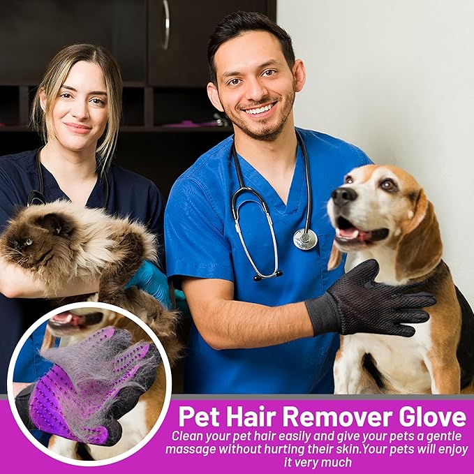 ZENELANEP Upgrade Pet Grooming Gloves, Grooming Gloves for Dogs, Cats, Rabbits & Horses with Long and Short Hair, Efficient Pets Hair Remover Mittens - 1 Pair (Purple)
