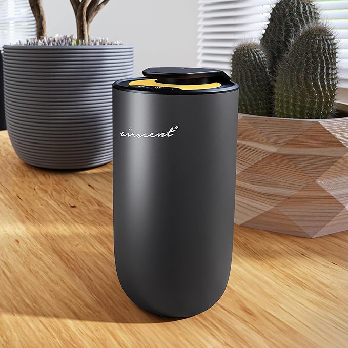 The AirScent Mini Waterless Diffuser for for Homes, Offices, Spas and Hotels - Titanium Black Finish - Fragrance Oil Aromatherapy Diffuser for Aesthetic Scenting -15 mL Capacity - Night Light Feature