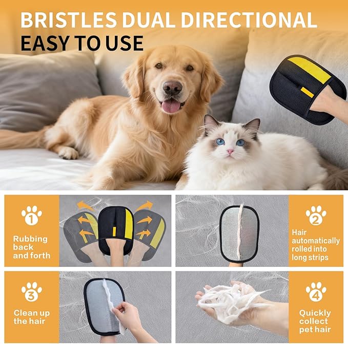 XIDEAEO Pet Hair Removal Glove for Dogs & Cats, Upgraded Reusable Electrostatic Pet Hair Gloves, Pet Hair Remover Tool for Clothing, Couch, Carpet,Pet Beds, Car Seat, Convenience for Busy Pet Owners