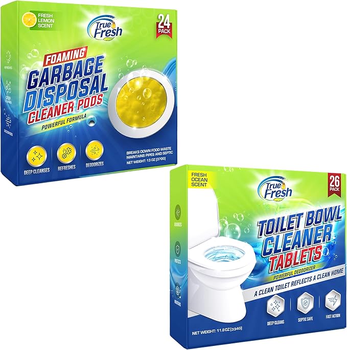 True Fresh Garbage Disposal Cleaner & Toilet Bowl Cleaner Tablets-Septic Safe, Deep Clean & Deodorize, Easy to Use-Up to 1 year Supply, 50 Pcs Bundle