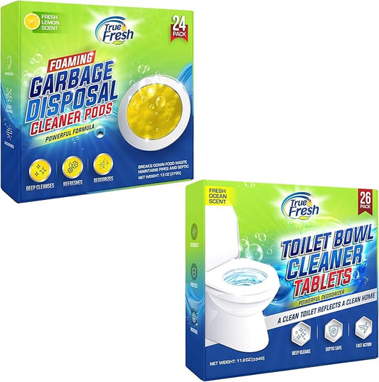 True Fresh Garbage Disposal Cleaner & Toilet Bowl Cleaner Tablets-Septic Safe, Deep Clean & Deodorize, Easy to Use-Up to 1 year Supply, 50 Pcs Bundle