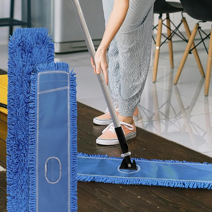 60 Inch Dust Mop Head: Replacement Medium Washable Commercial Mop Head - Sweeper and Janitorial Dust Head Replacement Blue