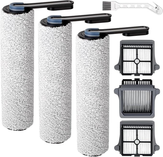 Klypticfit Only iFLOOR 5 Breeze Roller Brush Replacement and Vacuum Filter Kit Compatible with Tineco iFloor 5 Breeze Wet Dry Vacuum Replacement Parts,3 Roller Brushes,3 HEPA Filters,1 Cleaner Brush