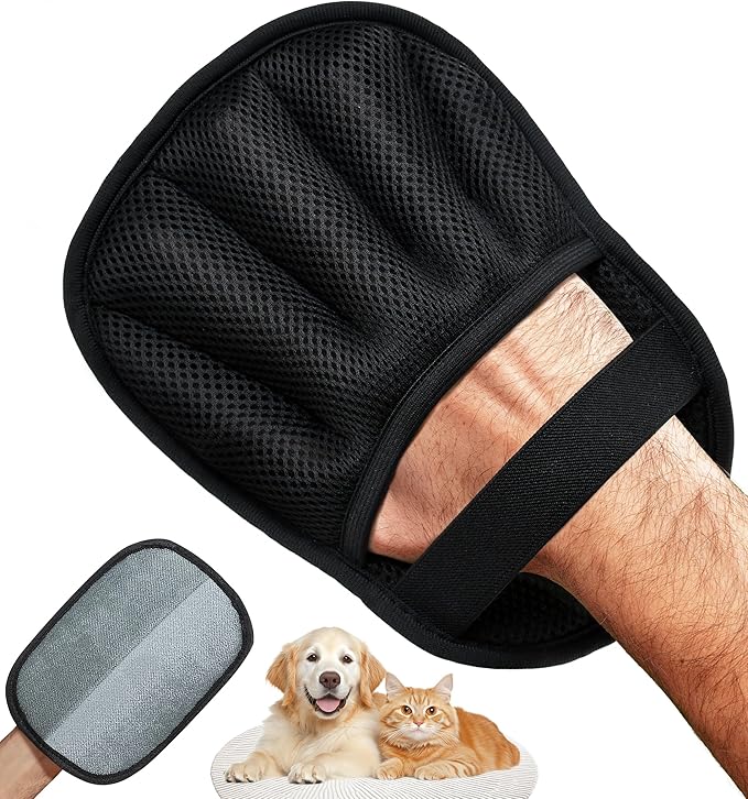 IPTPAS Pet Hair Remover Glove for Couch, Furniture, Carpet, Car Seat & Clothes, Electrostatic Hair Removal Mitts, 5-Finger Design, Flexible Easy Grip, Gentle Grooming Glove for Shedding Dogs & Cats