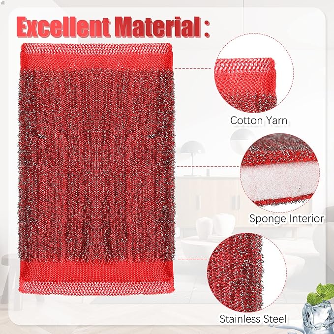 Roshtia 16 Pack Steel Dish Sponge Scrub Sponge for Kitchen Multipurpose Dish Scrubber Household Cleaning Non Scratch Foam Rubber for Cleaning Dishes, Pans, Pots and Hard Stains, Color Random