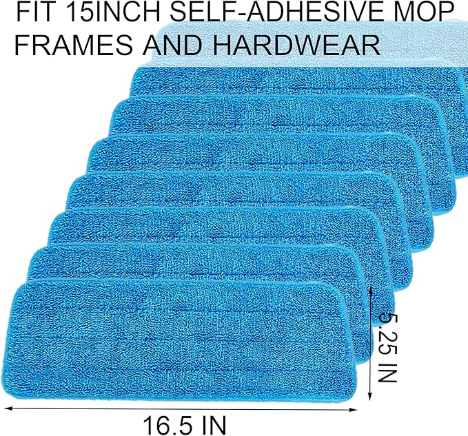 8 Pack Microfiber Spray Mop Replacement Heads for Wet Dry Mops, Premium Floor Cleaning Pads, Reusable Replacement Refills Compatible with Bona Floor Care System - Blue