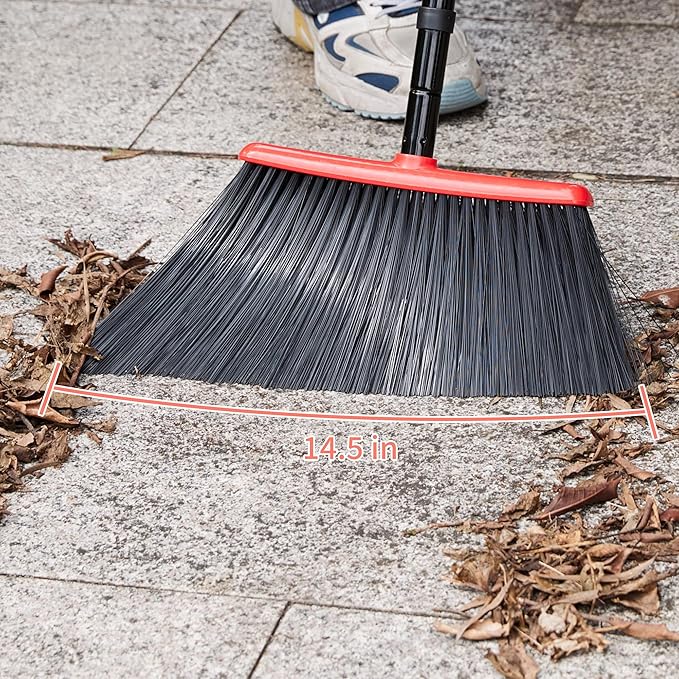 JEHONN Outdoor Broom Heavy Duty with 55 Inches Long Handle, Household Collapsible Angle Brush for Sweeping Indoor Kitchen Patio Shop Outside Garage Lobby Garden Deck Hardwood Floors