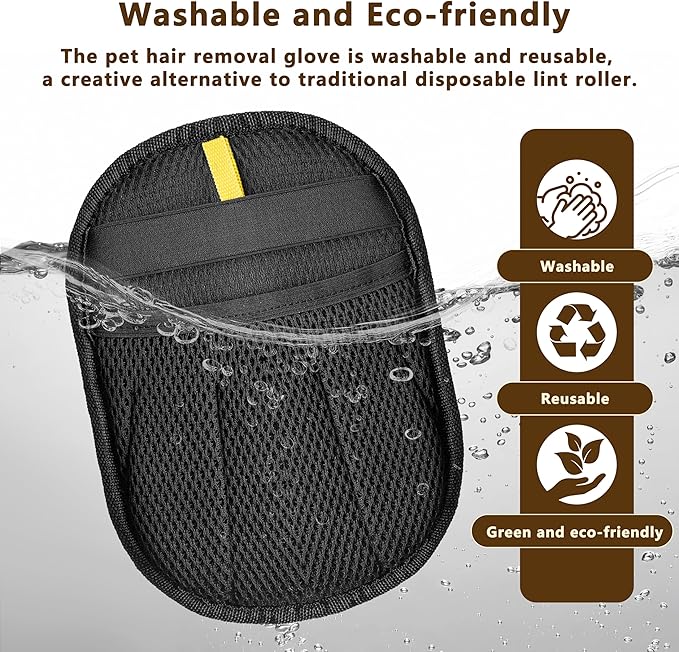 Seyezo Pet Hair Removal Glove, Reusable Washable Pet Hair Remover for Cats Dogs, Electrostatic Cat Grooming Gloves for Pet Hair, Efficient Dog Hair Remover for Couch,Furniture,Clothes (Black)