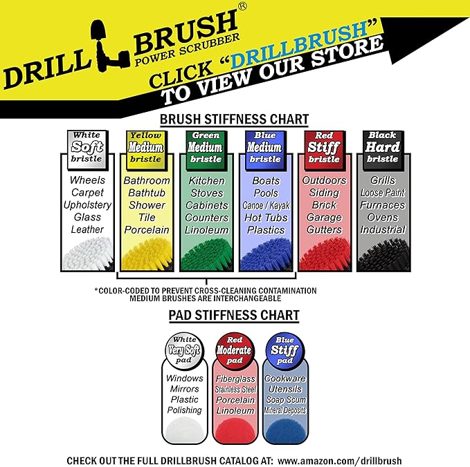 Drillbrush Outdoor Carpet Cleaner - Drill Brush Power Scrubber - Boat Brush - Spa, Hot Tub, Cleaner Brushes - Pool Grout Cleaner - Bathroom Power Scrubbing Pads - Rotary Drill Brush Cordless Scrubber