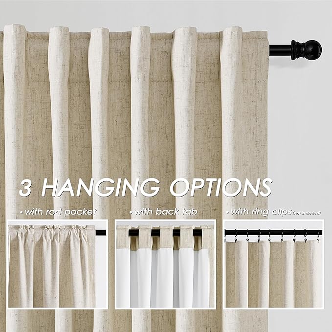 Beige Blackout Linen Curtains 90 inch Length 2 Panels for Living Room Oatmeal Pinch Pleated Black Out Drapes Farmhouse Rustic Room Darkening Window Curtain Panels Bedroom 90 inches Long
