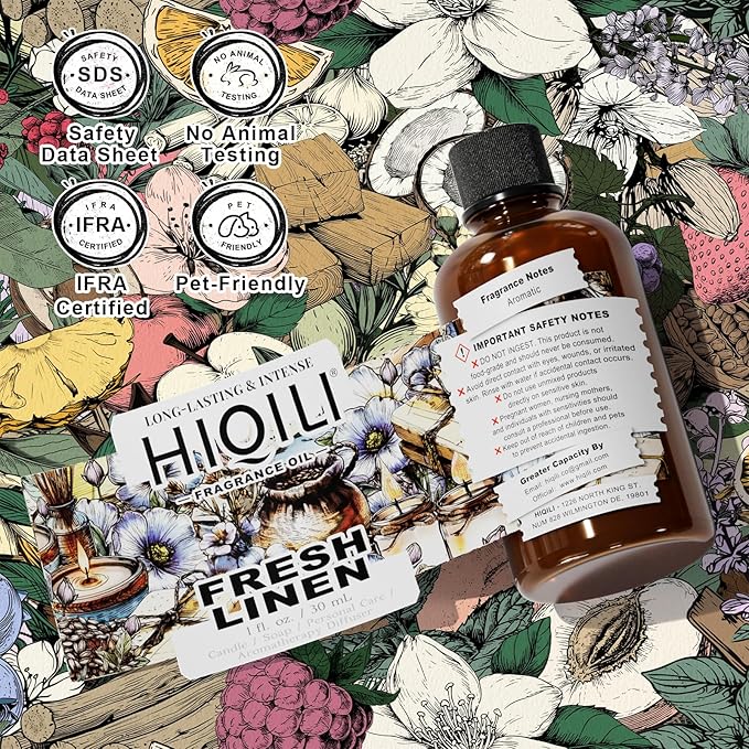HIQILI Fresh Linen Fragrance Oil for Candle & Room Spray Making, Add to Dryer Balls, Freshie Scents for Essential Oil Diffuser - 1 Fl Oz