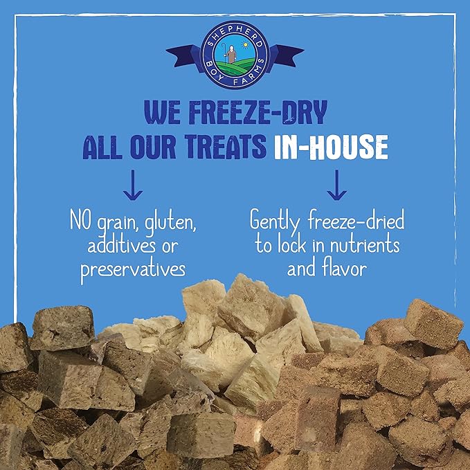 Shepherd Boy Farms Freeze Dried Dog and Cat Treats, Lamb Heart, All Natural Single Ingredient Freeze-Dried Dog Treat & Snacks, Made in USA, High Protein, Essential Nutrition of Raw Food, 3oz