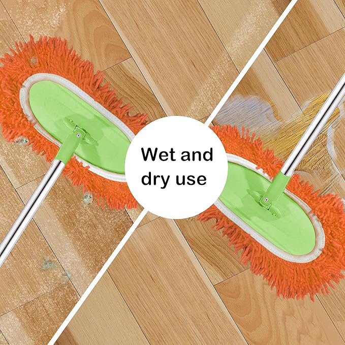 Reusable Microfiber Chenille Mop Pads Compatible with Swiffer Sweeper, Dry Sweeping Cloths & Wet Mopping Cloths, Refills for Hardwood Surface Floor Cleaning, 4 Pack (Orange)