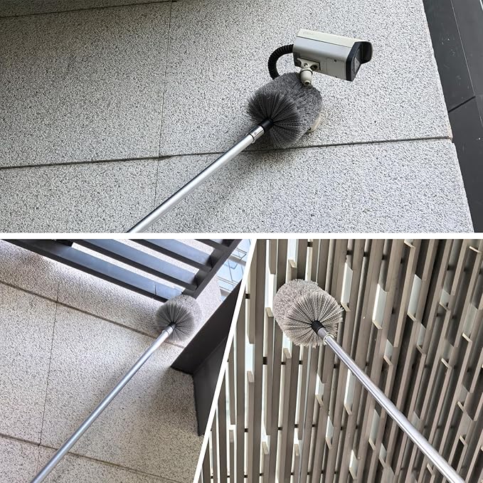 1 Pack Big Cobweb Duster Head Twist-On Spider Web Fuster for Outdoor & Indoor Web Cleaning // Fits Standard 3/4 inch Threaded Poles // Cobweb Duster Brush Head Only (Grey)