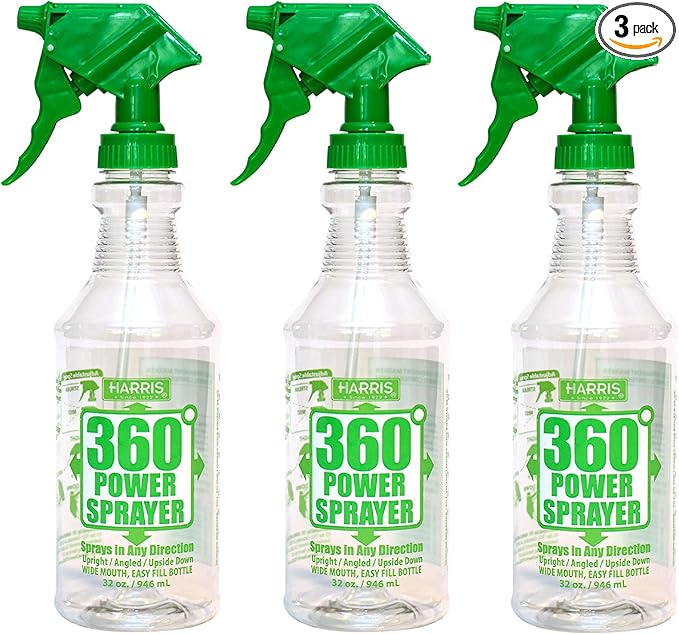 HARRIS Professional Wide Mouth 32oz Empty Spray Bottles for Cleaning Solutions (3-Pack), All-Purpose with Clear Finish, Pressurized Sprayer, Adjustable Nozzle and Measurements