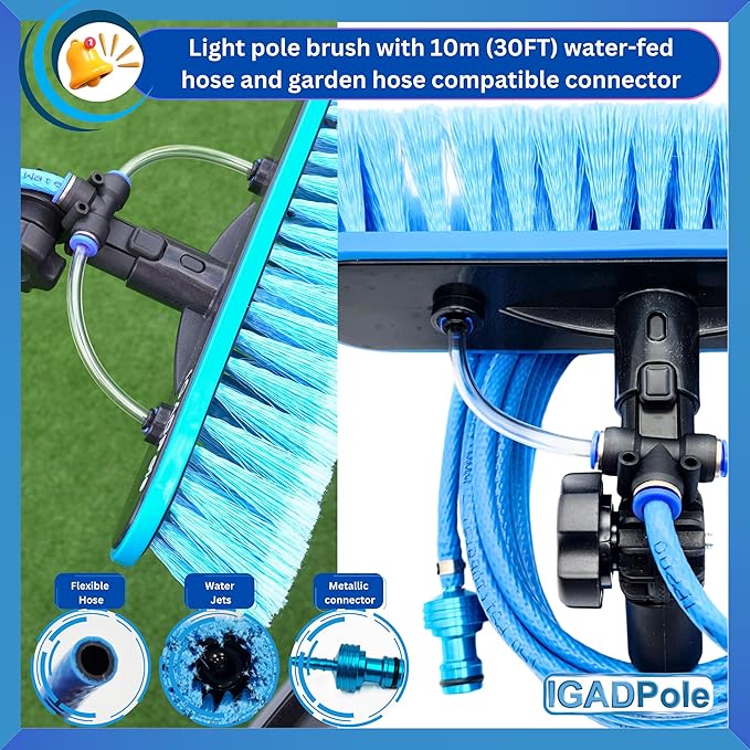 IGADPole 17 FT Water-Fed Cleaning Kit – Extendable Telescopic Pole with Soap-Dispenser, Brush & Cobweb Duster, Adjustable 5-17 FT Handle for Safe High Window, Gutter, Solar Panel & Exterior Cleaning
