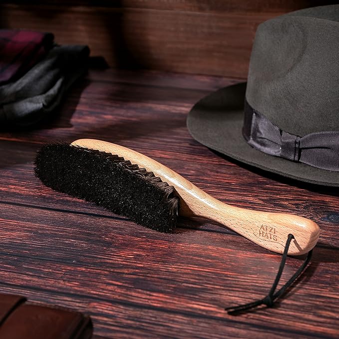 Hat Brush Clothes Brush for Suits Lint Brush Felt Cowboy Hat Cleaner Suit Brush Laundress Lint Roller Wool Cashmere Velvet Furniture Pet Hair Cleaning Kit 100% Horsehair Bristle - 1 Pack