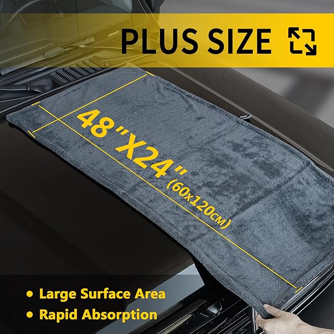 2 Pack Car Drying Towels (48”x24”),Extra Large Double-Twist Pile Drying Towels Car Detailing for Car Care Wash,Car Super Cleaning Supplies Chamois Cloth Accessories kit,Ultra Absorbency