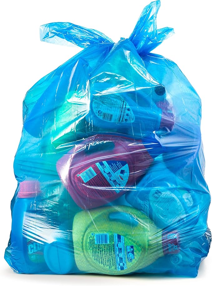 Recycling Trash Bags 55 Gallon, (50 count w/Ties) Large Blue Plastic Garbage Bags