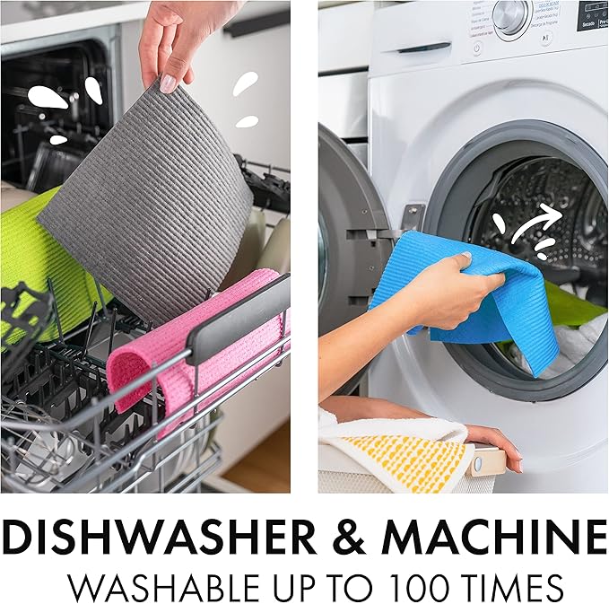 SUPERSCANDI Swedish Dishcloths Eco Friendly Reusable Sustainable Biodegradable Cellulose Sponge Cleaning Cloths for Kitchen Dish Rags Washing Wipes Paper Towel Replacement Washcloths (6 Pack Pink)