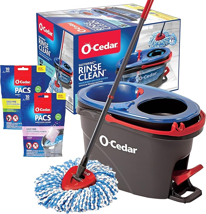 O-Cedar EasyWring RinseClean Microfiber Spin Mop & Bucket Floor Cleaning System with Citrus and Lavender Pacs (Variety Pack)
