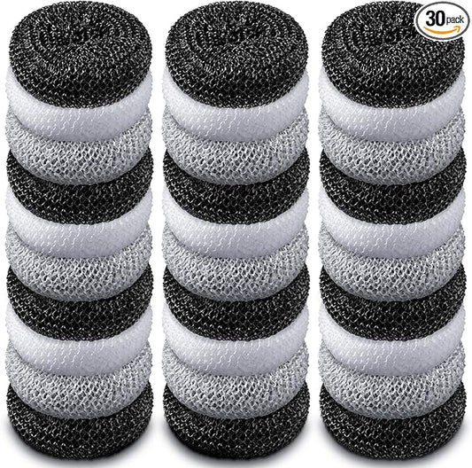 Blulu Plastic Dish Scrubbers for Dishes Pot Round Nylon Pad, Mesh Scouring Non Scratch Pads(Simple Colors,30 Pieces)