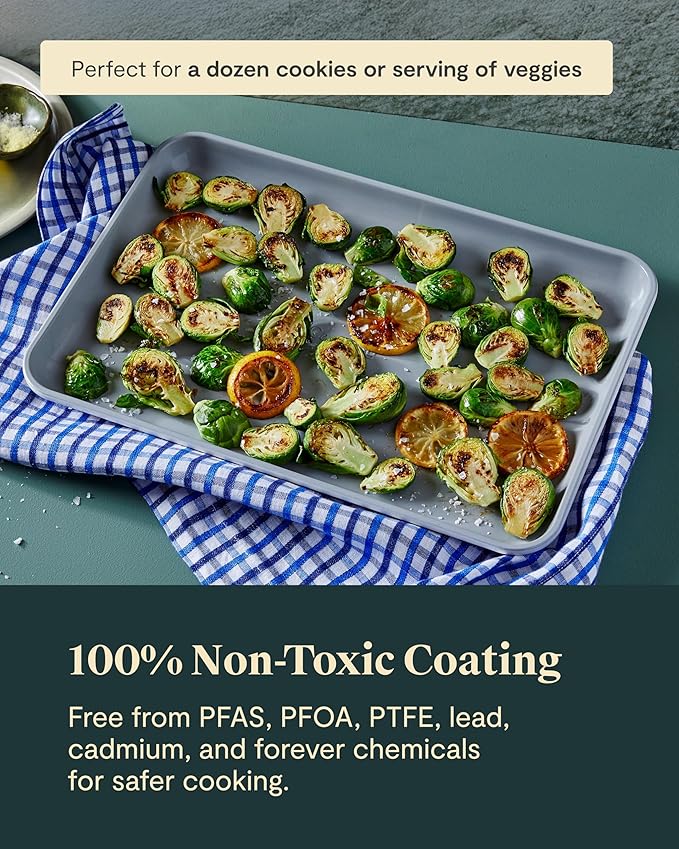 Caraway Non-Stick Ceramic Baking Sheet - Naturally Slick Ceramic Coating - Non-Toxic, PTFE & PFOA Free - Perfect for Baking, Roasting, and More - Medium (15" x 10") - Cream