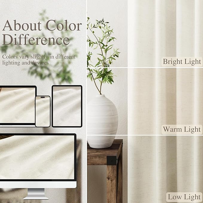 Nanspring Warm Beige Linen Blackout Curtains 120 Inches Long Back Tab Rod Pocket Heat Reducing Extra Long 10 Ft Total Blackout 2 Panels Set for Sliding Door Boho Farmhouse Curtains Drapes 52x120