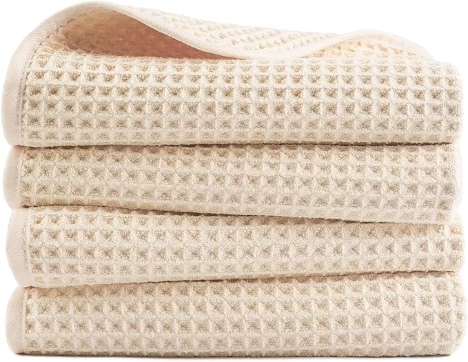 POLYTE Microfiber Lint Free Hand Towel, 16 x 30 in, 4 Pack (Waffle Weave)