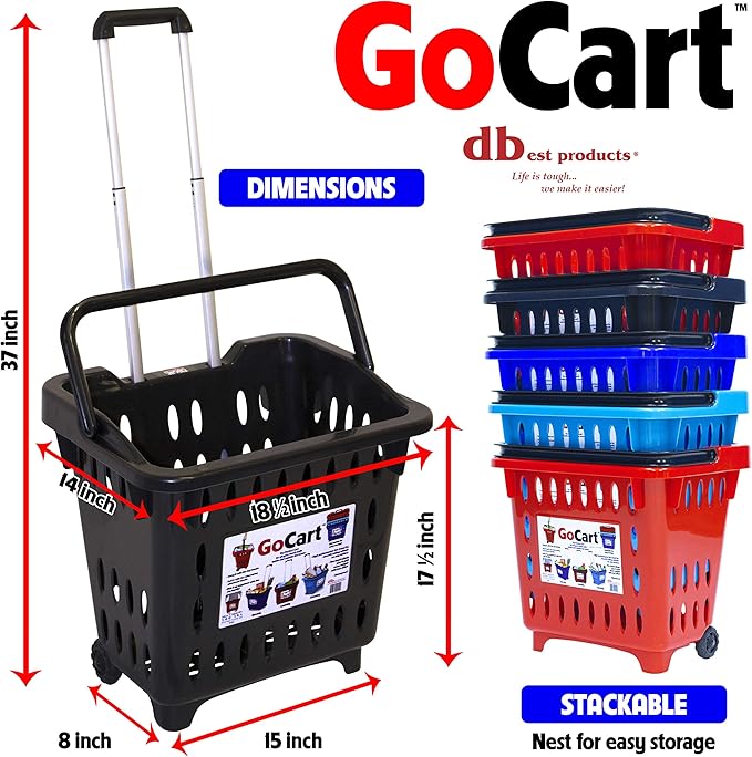 dbest products GoCart, Black Grocery Cart Shopping Laundry Basket on Wheels