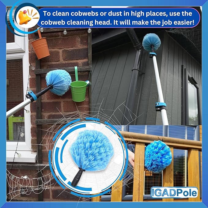 IGADPole 17 FT Water-Fed Cleaning Kit – Extendable Telescopic Pole with Soap-Dispenser, Brush & Cobweb Duster, Adjustable 5-17 FT Handle for Safe High Window, Gutter, Solar Panel & Exterior Cleaning