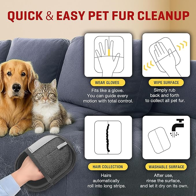 MyPera Pet Hair Remover Gloves for Cats & Dogs, Electrostatic Pet Hair Removal Gloves Brush for Pets Hair, Upgraded Animal Fur Removal Tool, Reusable Cats & Dogs Grooming Gloves for Hair Removal (2)