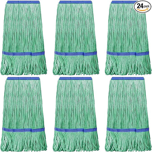 Eccliy 24 Pack Heavy Loop End Cotton String Mop Head Heavy Duty Mop Head Commercial Refills Replacement Bulk for Home Industrial Commercial Floor Cleaning (Green,Blue)