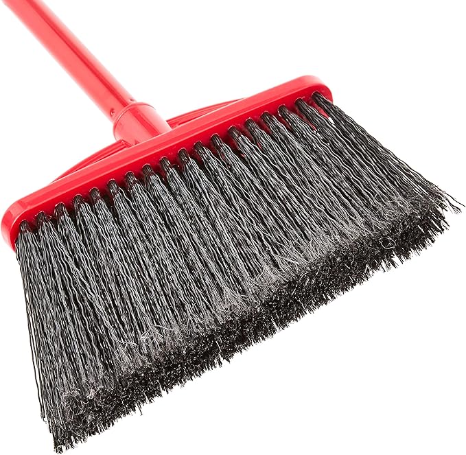 Amazon Basics Angle Broom With Metal Handle, 6-Pack, Black & Red