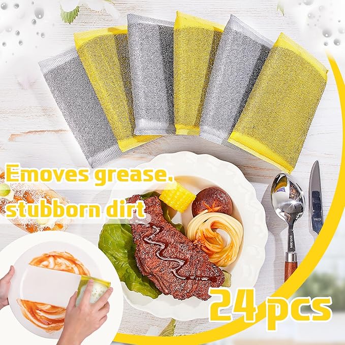 Thyle 36 Pack Steel Scrub Sponges for Dishes Non Scratch Scouring Multi Use Metal Scrubber Heavy Duty Dish Wash Kitchen Sponge for Pot Dish Washing Hard Surface Cleaning (Gray,Yellow)