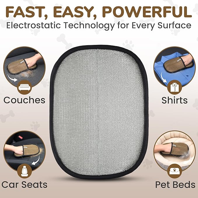 KEYVOZ Pet Hair Removal Glove for Cats and Dogs, Electrostatic Magic Brush Pet Hair Remover for Dog Couch, Available in Blue, Purple, Pink, Brown- Perfect for Pet Owners (Brown)