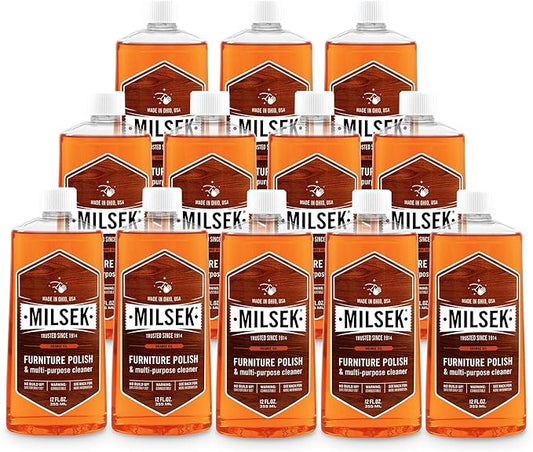 Milsek Furniture Polish and Wood Cleaner with Orange Oil - Multipurpose Cleaning Supplies for Home and Household from Hardwood Floors to Kitchen Cabinets- 12 Fl Oz (Pack of 12)
