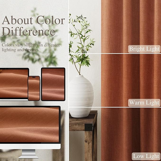 Terracotta Linen Blackout Curtains 120 Inch Length 2 Panels Set Extra Long 10 Ft Back Tab Pocket Drapes Thermal Insulated Total Blocking Curtains for Dining Room Cottage High Window Curtain 52x120