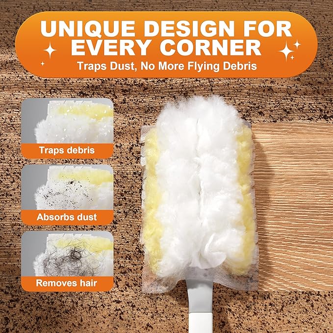JOYMOOP Disposable Duster for Cleaning, with 1 Yellow Handles & 12 Ct Yellow Heavy Duty Refills for Swiffer Feather Duster, Household Cleaning Tool for Electronics, Dusting Furniture, Blinds