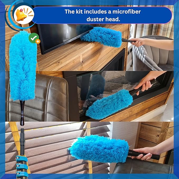 IGADPole 17 FT Water-Fed Cleaning Kit – Extendable Telescopic Pole with Soap-Dispenser, Brush & Cobweb Duster, Adjustable 5-17 FT Handle for Safe High Window, Gutter, Solar Panel & Exterior Cleaning