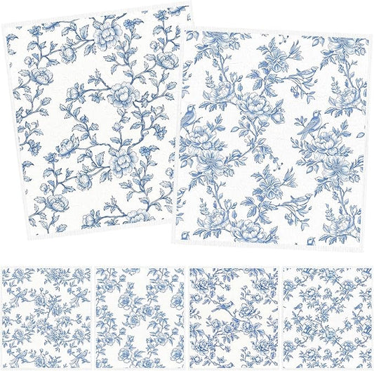 Blue Floral Swedish Dishcloths for Kitchen - 6PCS Blue Whihe Floral Swedish Cloths for Washing Dishes Reusable Flower Dish Towels Washable Cleaning Sponge for Home Party Fast Drying