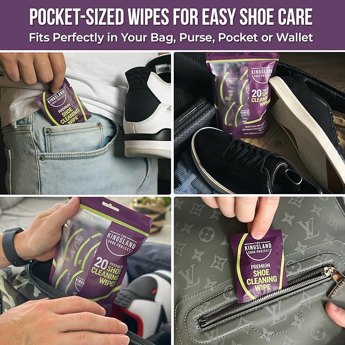 The Kingsland Shoe Project Premium Shoe Cleaning Wipes- Pack of 20 Individually Wrapped Eco-Friendly Shoe Wipes- Removes Dirt & Stains, Ideal For Leather, Rubber & Mesh- Travel Friendly