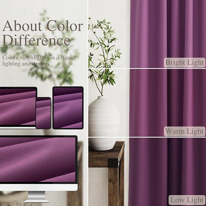 Purple Linen Blackout Curtains 120 Inch Length 2 Panels Set Extra Long 10 Ft Back Tab Pocket Drapes Thermal Insulated Total Blocking Curtains for Dining Room Cottage High Window Curtain 52x120 Inch