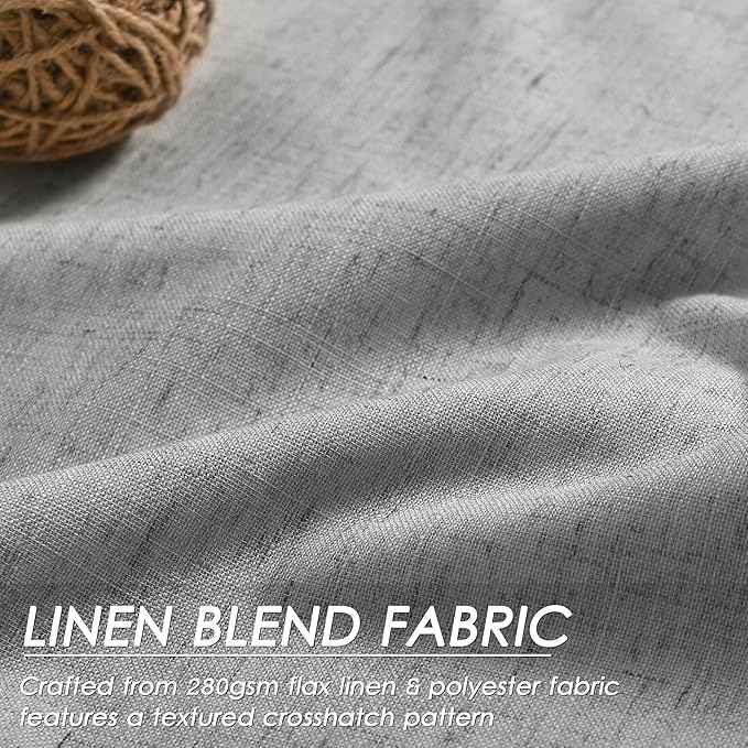 Blackout Charcoal Linen Curtains 96 Inches Long Back Tab Heat Reflective Full Light Block Out Curtain 2 Panels for Bedroom Window Textured Long Draperies with Liner Floor to Ceiling Length 52x96