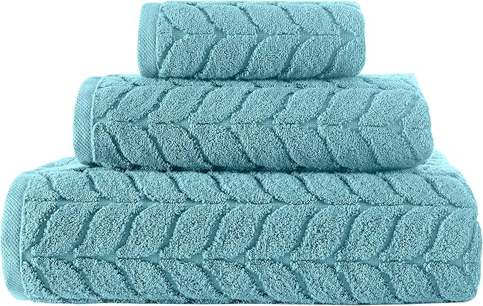 BAGNO MILANO Turkish Bath Towels, Soft Plush Jacquard Luxury Bath Towels, Quick Dry Towel Set (Aqua Green, 6 pcs Towel Set)