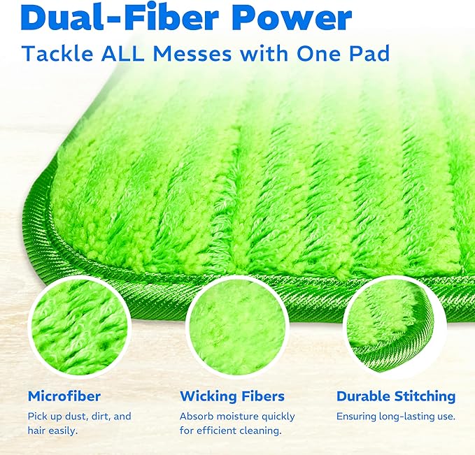 2 Pack Reusable Microfiber Mop Pads, Compatible with Swiffer Wet Jet, Machine Washable Cloths, Refills for All Floor Cleaning, Wet Dry - 10"- 12"