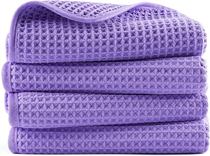 POLYTE Microfiber Lint Free Hand Towel, 16 x 30 in, 4 Pack (Waffle Weave)